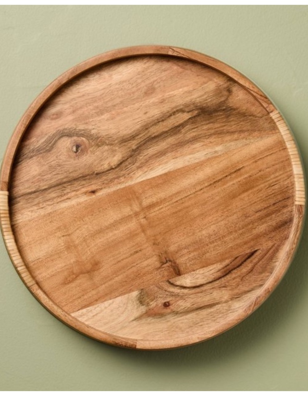 HEARTH & HAND NWT acacia wood lazy Susan w/ rattan accents -13”